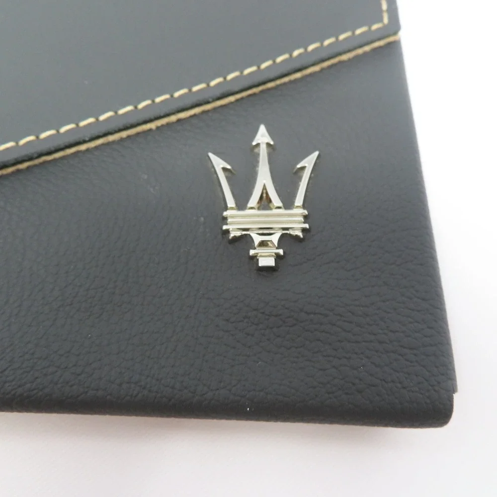 Maserati Black Leather Owners Manual Case Portfolio Document Holder Trident Logo
